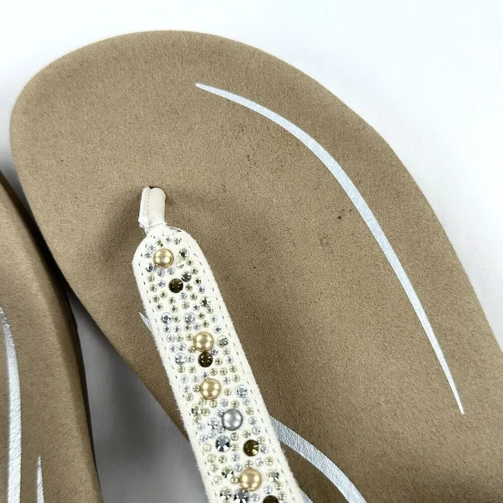 Aetrex Lindsey Beaded Thong Sandals Size 9 9.5 EU 40 Cream Arch Support